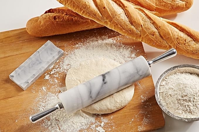 JEmarble Rolling Pin/Aluminum Handles 18 inch(Black)(Premium Quality) Polished Surface 18-inch(10"Barrel) Genuine Stone Non-stick Save Effort Easy to Clean