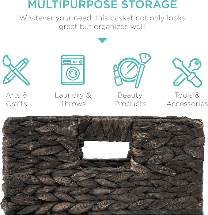 Best Choice Products 10.5x10.5in Pack of 5 Cube Storage Baskets, Water Hyacinth Multipurpose Collapsible Organizers, Handwoven Laundry Totes for Laundry, Living Room, Kids Room & Nursery - Black