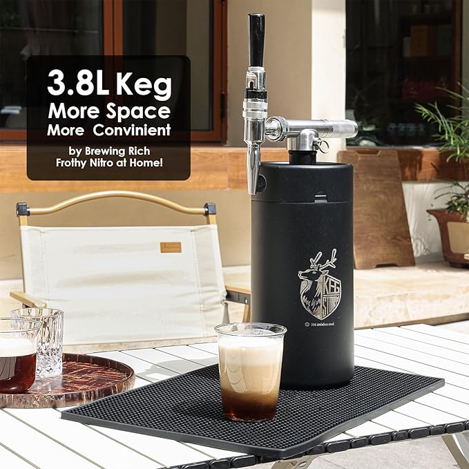 Nitro Cold Brew Coffee Maker, 128 oz Extra Large Home Keg, Stainless Steel Tap System, Matte Black Mini Keg