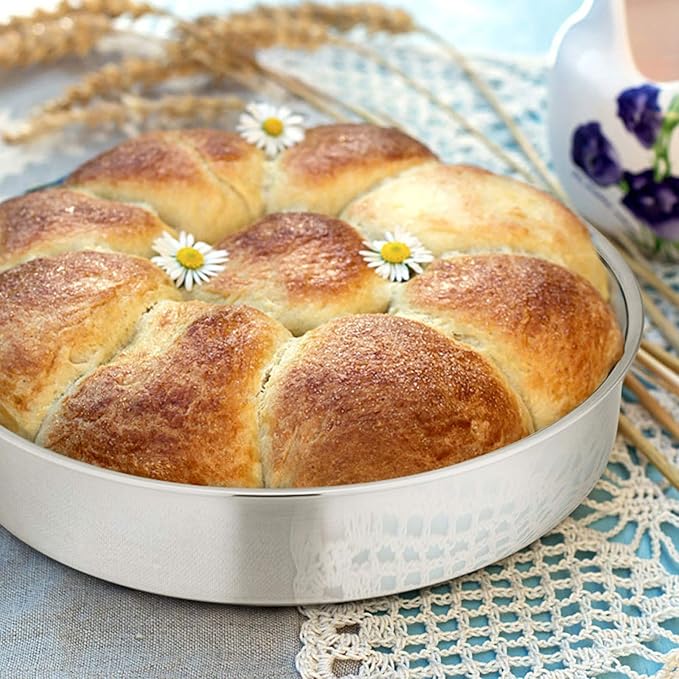 E-far 9½ Inch Cake Pan Set of 2, Stainless Steel Round Cake Baking Pans, Non-Toxic & Healthy, Mirror Finish & Dishwasher Safe