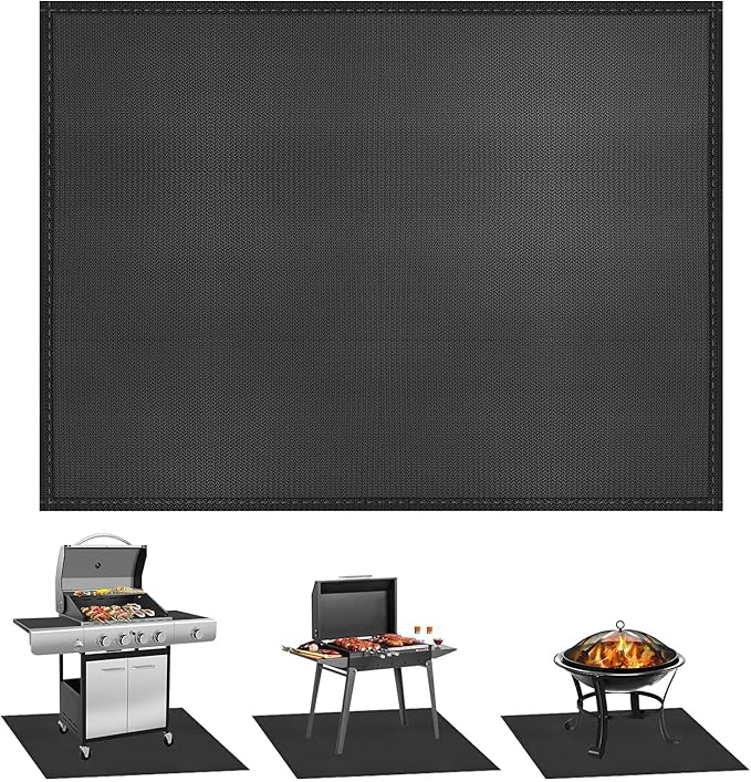kanhiro Large 65 x 48 inches Under Grill Mat for Outdoor Grill, Indoor Fireplace/Fire Pit Mat, Double-Sided Fireproof Grill Pad, Oil-Proof Waterproof BBQ Protector for Decks and Patios