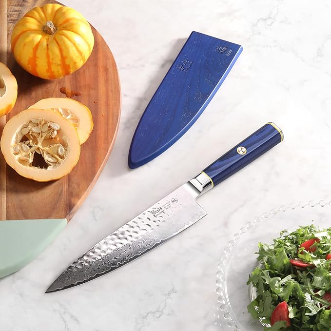 Cangshan KITA Series 8-Inch Chef's Knife with Sheath, High Carbon X-7 Damascus Steel, 501387