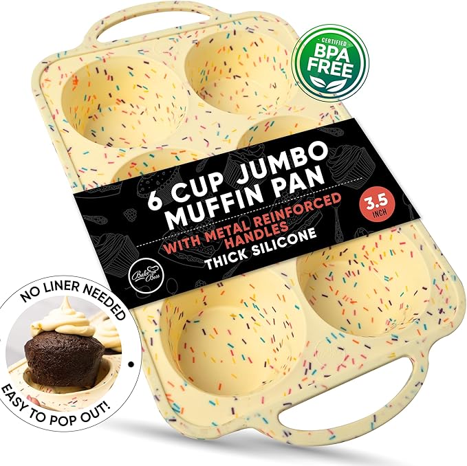 Confetti Silicone Jumbo Muffin Pan 6 Cup–Non-Stick Cupcake Pans for Baking, Heavy-Duty Large Silicone Muffin Pans for Baking, BPA-Free, Easy-Release, Oven & Dishwasher Safe