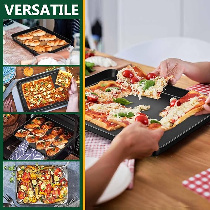 P&P CHEF 12.4 Inch Baking Cookie Sheet Pan, Carbon Steel Oven Tray, Non Stick Bakeware for Cooking Baking Bread Meat Vegetables, Sturdy & Healthy, Easy Clean, 1Pc