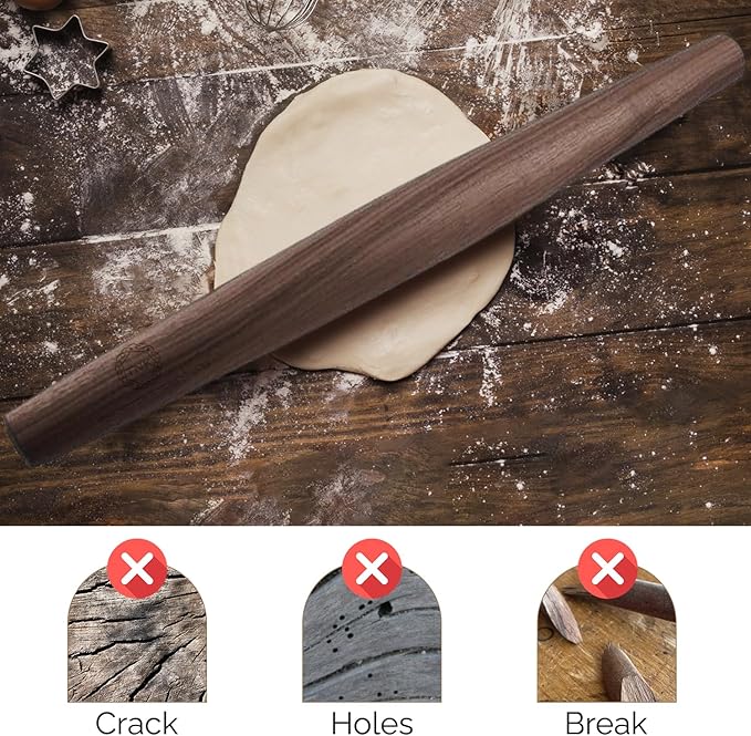 Premium Black Walnut French Style Rolling Pin - Tapered, Non-Stick, Ergonomic Design for Precision Baking, 18 Inches By Top Notch Kitchenware