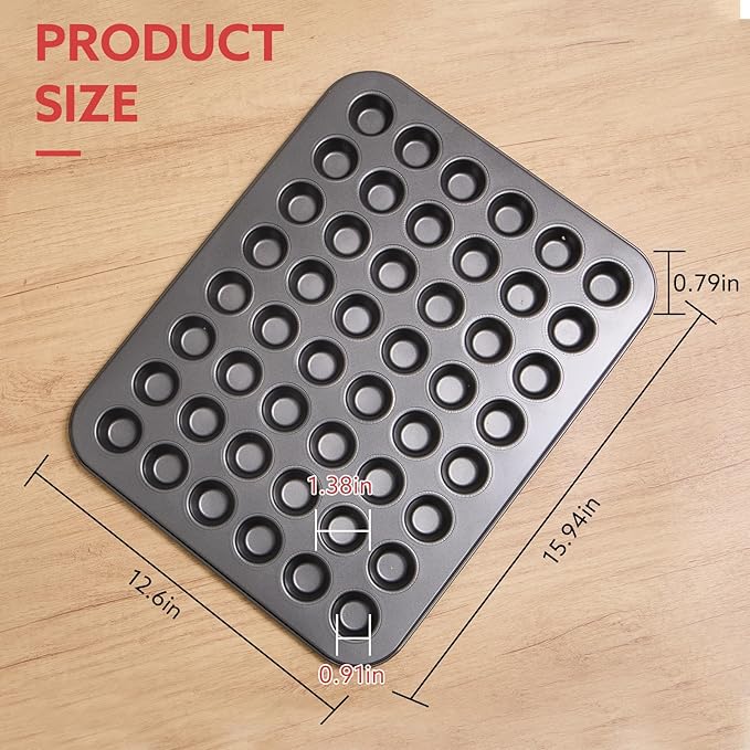 2-Piece 48 Cup Steel Mini Muffin Pan – 1.3″ Extra-Small Cup Size, Round (Not Suit for Standard Mini Liners)