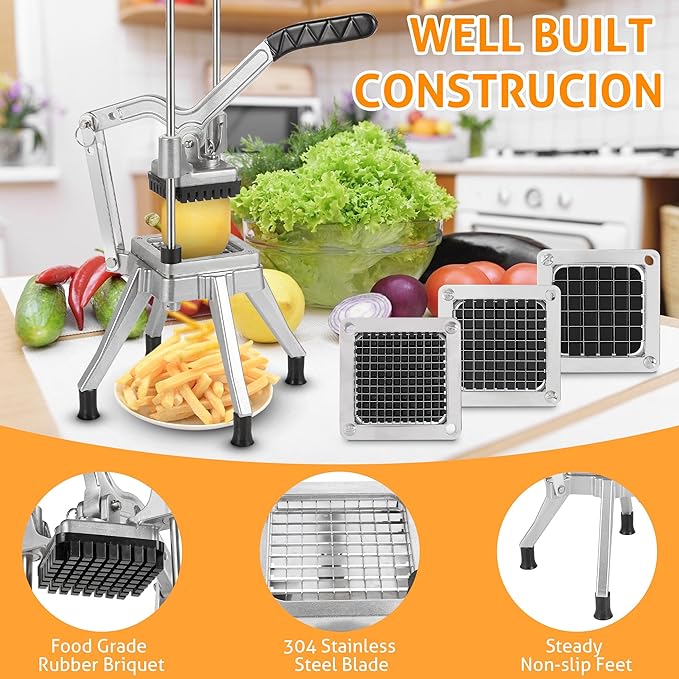 WICHEMI Commercial Vegetable Chopper Dicer with 3 Replacement Blades, Heavy Duty Food Dicer Chopper for Potatoes, Peppers, Mushrooms