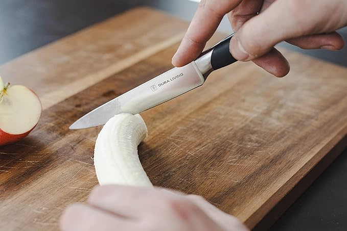 DURA LIVING 3.5-Inch Paring Knife – Ultra-Sharp German High Carbon Stainless Steel, Full Tang, Ergonomic Handle, Multipurpose Kitchen Knife for Chopping, Slicing, and Dicing, Black