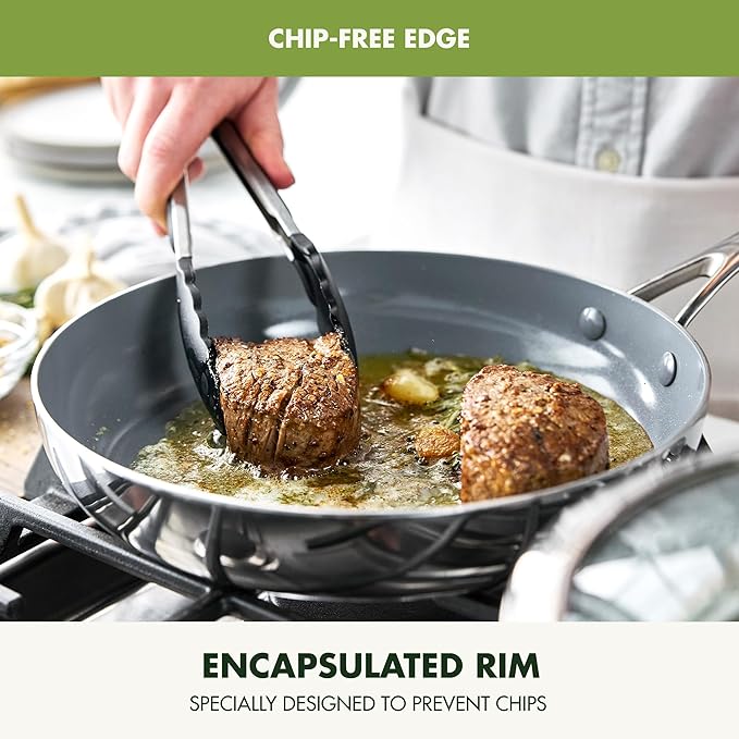 GreenPan Valencia Pro Stainless Steel 12” Frying Pan Skillet, Induction Suitable Mirrored Tri-Ply, Ceramic Nonstick PFAS-Free, Multi Clad Cookware, Dishwasher Oven & Broiler Safe