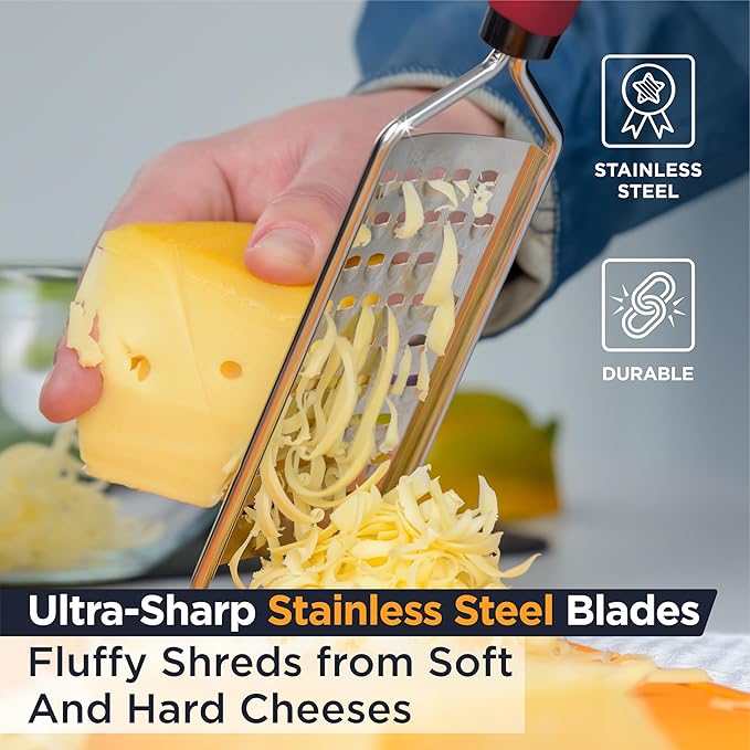 Deiss PRO Coarse Grater & Hand Held Cheese Grater - Sharp Stainless Steel Blades, Non-Slip Handle, Small Cheese Grater for Kitchen, Shredder, Dishwasher Safe