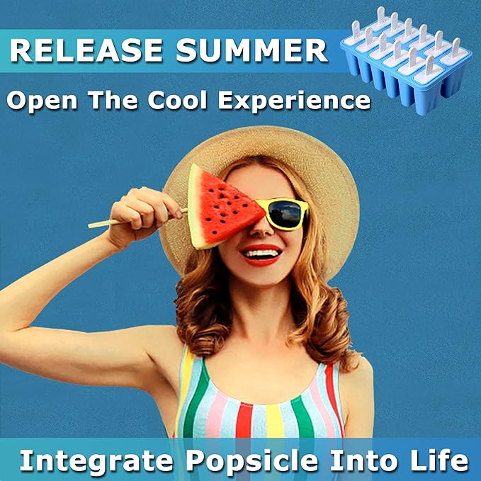 Silicone Popsicle Molds 12-cavity, DIY Ice Pop Mold for Kids Adult Teens, Ice Cream Molds for Party Yogurt Juice Smoothies Sticks