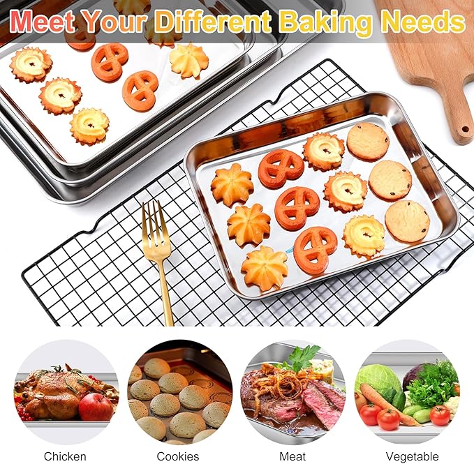 Baking Sheet Set of 4, Stainless Steel Cookie Sheet Pan,Stainless Steel Baking Pan Oven Tray, Mirror Finish,Heavy Duty, Easy Clean & Dishwasher Safe,9/10/12/16 Inch