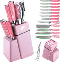 FULLHI 14pcs Block Knife Set, Chef's Knife Steak Knives Set with Block and Sharpener, Kitchen Knife Set, Multi-colour Handle, Gifts for Men Women