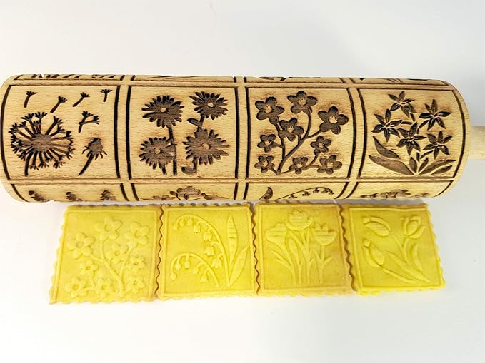 Embossing Rolling Pin SPRING FLOWERS with 16 different spring flowers by Algis Crafts