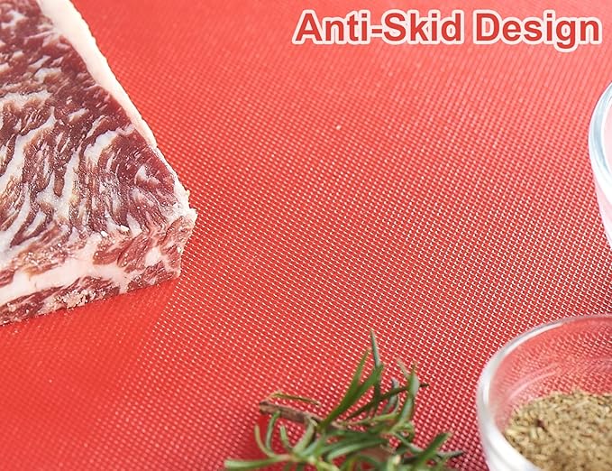 CURTA Cutting Boards for Kitchen, 20" x 14" x 0.5" Red Color Coded Plastic Chopping Board with Anti Slip Surface Dishwasher Safe