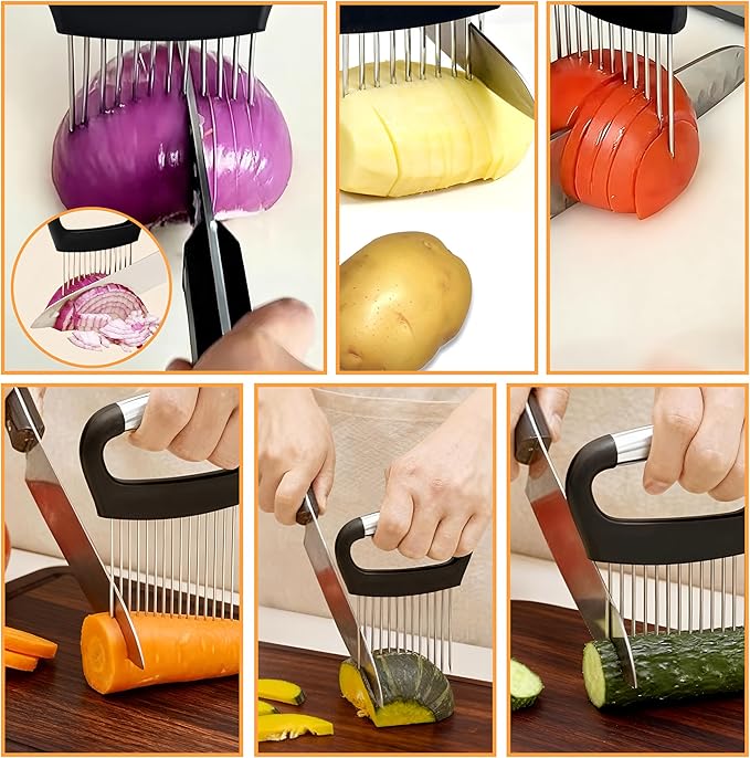 Onion Holder for Slicing,1PCS Stainless Steel Onion Slicer Holder,Onions Cutter,Vegetable Chopper,Lemon Slicer,Food Slicer Assistant Tool for Tomato,Potato,Avocados,Eggs,Fruit and Meat,Kitchen Gadgets