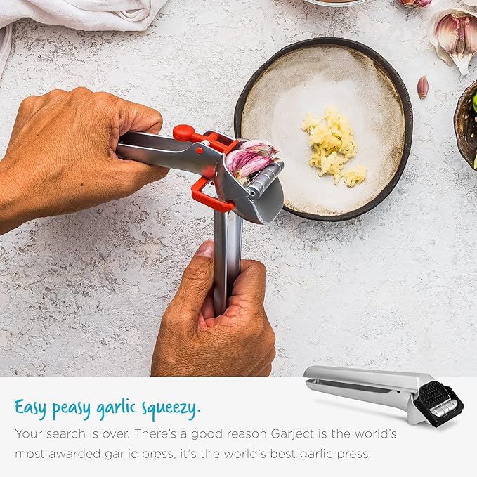 Dreamfarm Garject 2-In-1 Garlic Peeler, Garlic Press & Mincer with Garlic Peel Ejector, Chrome-Plated Zinc - Black