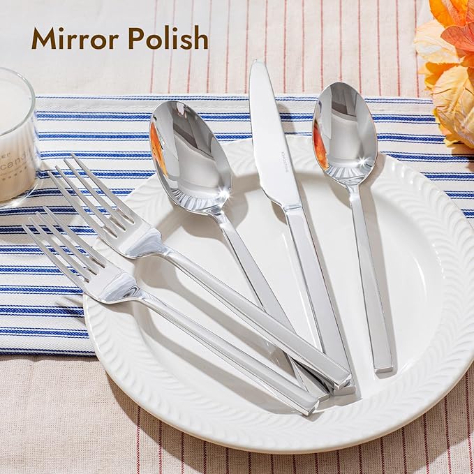 KINGSTONE Silverware Set, 30-Piece Flatware Cutlery Set Premium Stainless Steel, Service for 6, for Kitchen, Home, Wedding, Party, Mirror Polished and Dishwasher Safe