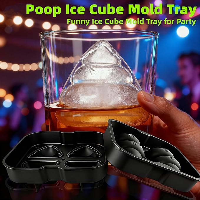 Poop Ice Cube Mold - Large 4-Cube Funny Prank Ice Molds for Cocktails, Whiskey & Parties | Novelty Ice Trays for Poop Soap & Gags