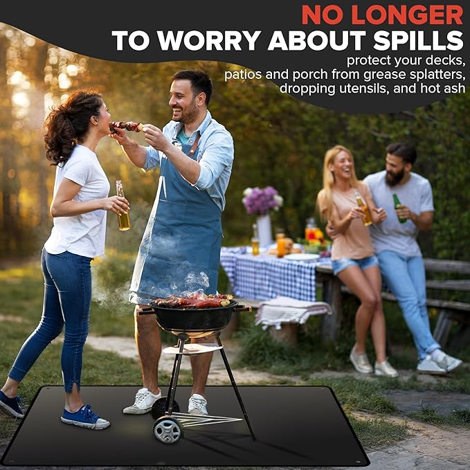 60 x 40 Inch Under Grill Mats for Outdoor Grill, Double-Sided Fireproof Grill Protector Pad, Waterproof, Oil-Proof, Indoor Fireplace/Fire Pit Mat, Easy-Clean BBQ/Grill Floor Mat for Deck & Lawn