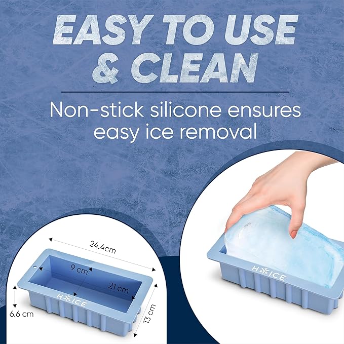 Heavy Duty 2.5lb Ice Block Mold for Ice Bath, Coolers, DIY and soap making, Large ice cube tray, Large silicone molds, ice bath tub, big ice cube tray, blue ice packs for coolers