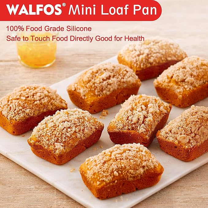 Walfos Silicone Mini Loaf Pan, Non-Stick Mini Bread Pan, 9 Cavity Silicone Bread Baking Mold, Perfect for Mini Loaf Cake and Bread, Meatloaf, Food Grade and BPA Free