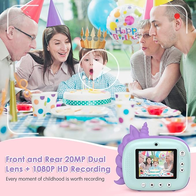 Kids Camera Instant Print, Selfie Digital Camara for Kids with Print Paper & 32G Card, 2.5K Video & Instant Print Camera with Color Pens for DIY, Fun Gift for Girls Boys 3-12 Years Old (Green)