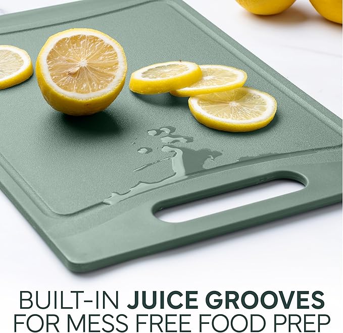 COOK WITH COLOR Non-Slip Cutting Board Set – Kitchen Essentials with Easy Grip Handle for Meat, Veggies, and Fruits, 4 Cutting Boards, Mint