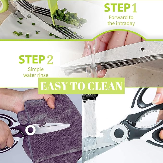 5-Blade Herb Scissors with Kitchen Shears & Peeler, Stainless Steel Multi-Use Tool for Herbs, Meat, Vegetables, Dishwasher Safe, Soft-Grip Handle