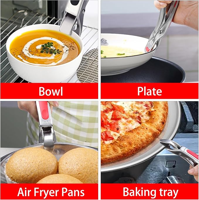 Mu&Ti Hot plate gripper For Instant Pot accessories, For Microwave, Oven,Toaster (Safe for Air Fryer Pans Gripper,Bowls, Egg Custard, Hot Plates) Stainless Steel Heat-Resistant Kitchen Gripper(Silver)