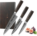 Wakoli ESE 3-Piece Damascus Knife Set – Professional Chef’s Knives | 67-Layer VG10 Core Steel | Ergonomic Pakkawood Handles | Premium Kitchen Knives in Wooden Gift Box