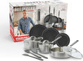 GreenPan x Bobby Flay Stainless Steel 12 Piece Cookware Pots & Pans Set, Professional Grade Tri-Ply, Multiclad, PFAS-Free Ceramic Nonstick, Induction Suitable, Dishwasher & Oven Safe,Stay Cool Handles