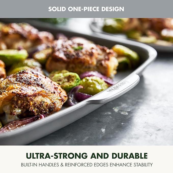 GreenPan Premiere Ovenware Healthy Ceramic Nonstick 18" x 13" Half Rectangular Baking Pan, PFOA & PFAS-Free, Warp-Free Bakeware, Durable Quick Heating Tray, Oven Safe to 600F, Dishwasher Safe, Gray
