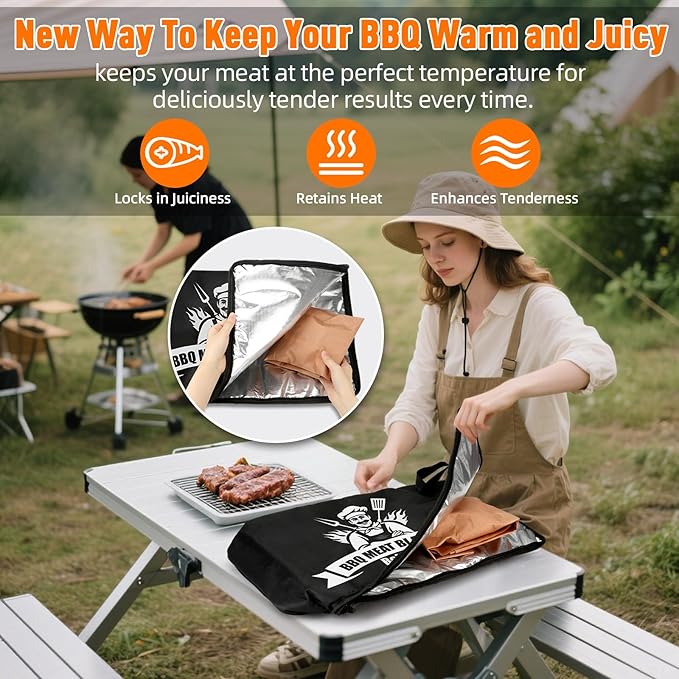 Upgraded BBQ Blanket for Resting Meat,Smoker Accessories Brisket Blanket, Insulated Meat Resting Bag with Wide Mouth for Steaks/Pork Shoulders/Turkeys, BBQ Accessories Grilling Gifts for Men (23inch)
