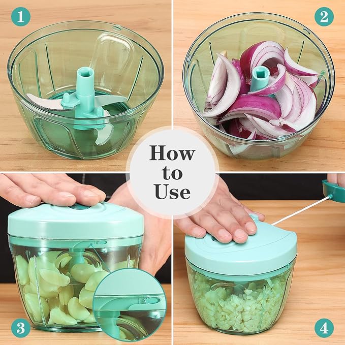 Cambom Manual Food Chopper Vegetable Cutter, Hand String Vegetable Chopper Onions Cutter for Vegetable Fruits Nuts BPA Free Food Safe Material, 650ml Blue
