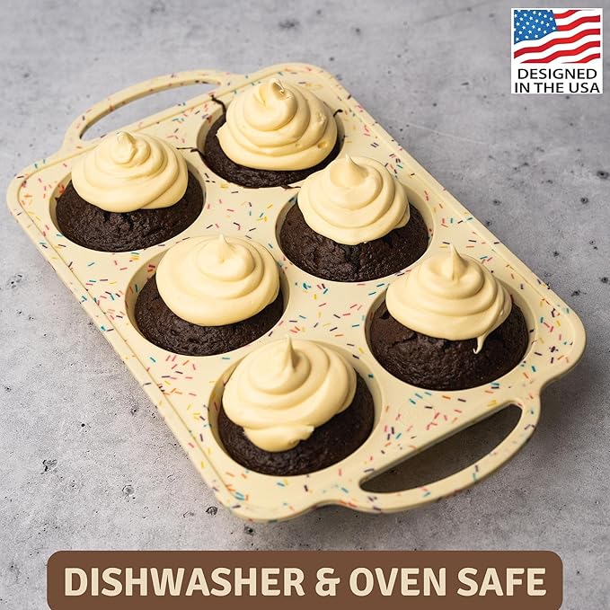 Confetti Silicone Jumbo Muffin Pan 6 Cup–Non-Stick Cupcake Pans for Baking, Heavy-Duty Large Silicone Muffin Pans for Baking, BPA-Free, Easy-Release, Oven & Dishwasher Safe