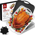20" x 13" Large Serving Platters for Turkey, Cookie, Cupcakes, Gift Ready Melamine Serving Tray with Handles for Party Entertaining, Raised Dots & Matt Finish, Set of 2, White & Black