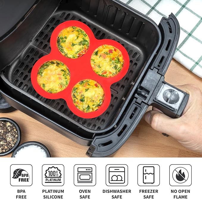 2 Pack Air Fryer Egg Bite Molds, 4-Cup Mini Round Muffin Pans Silicone Baking Molds for for Oven, Air Fryer and Pot
