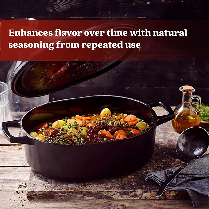Alva Nori 6-Qt Enameled Cast Iron Dutch Oven – Made With No PTFE/PFOA/PFAS, Oven & Induction Safe – 3-Layer Enamel, No Seasoning Needed – Durable, Easy-Clean Cookware for Healthy Cooking, Black