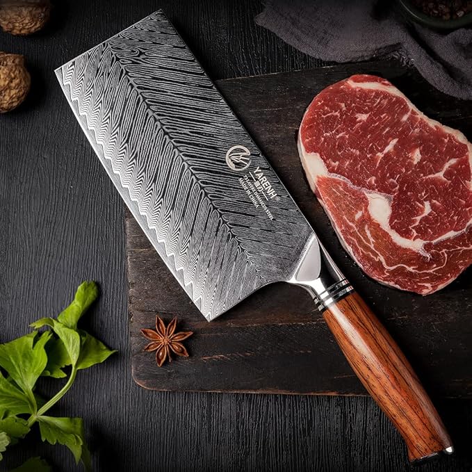 YARENH Professional Chef Knife, Cleaver Knife 7 Inch, 73 Layers Damascus Stainless Steel, Full Tang Natural Sandalwood Handle, with Gift Box