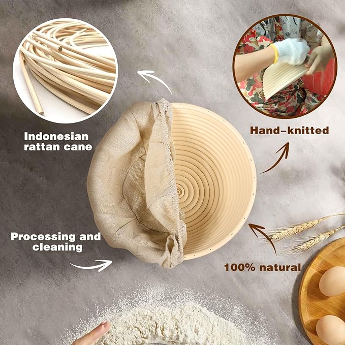 Sourdough Starter Kit Banneton Bread Proofing Basket Baking Set Gift with Heat-Resistant Gloves,Sourdough Baskets Sourdough Tools, Includes 9-inch Round and 10-inch Oval Bread Making Tools