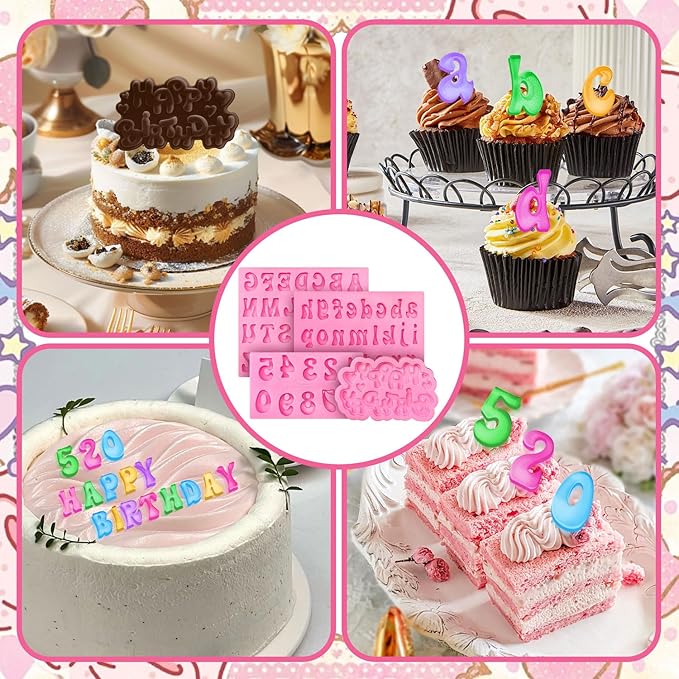 4 Pcs Silicone Letter Molds, Reusable Digital Letter Gummy Chocolate Silicone Mold for Making Candy, Cake, Birthday Party Decorations