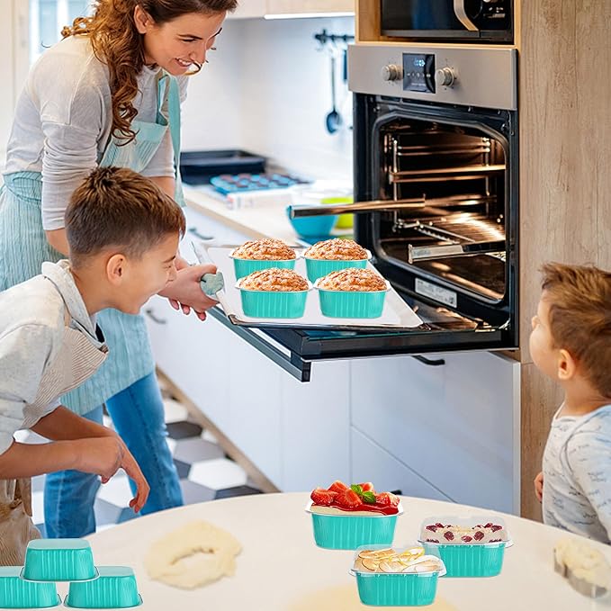 30PC 10oz Square Cake Pans with Aluminum Foil Lids for Baking & Party, Blue