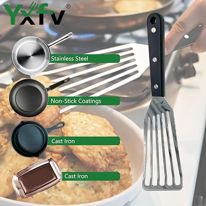 Professional Fish Spatula Stainless Steel, 11 Inch Flexible Slotted Turner, Heat Resistant & Dishwasher Safe for Kitchen Cooking, Flipping Eggs, Burgers and Outdoor BBQ Grilling