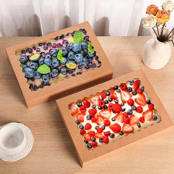 24 pcs Cookie Boxes,14x10x2.5 Inch Large Bakery Boxes with Window for Pies Chocolate Strawberries Muffins Donuts Pastry Dessert Christmas(Brown) (Brown, 14 * 10 * 2.5inch/24pcs)