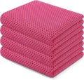 Homaxy 100% Cotton Waffle Weave Kitchen Dish Towels, Ultra Soft Absorbent Quick Drying Cleaning Towel, 13 x 28 Inches, 4-Pack, Hot Pink