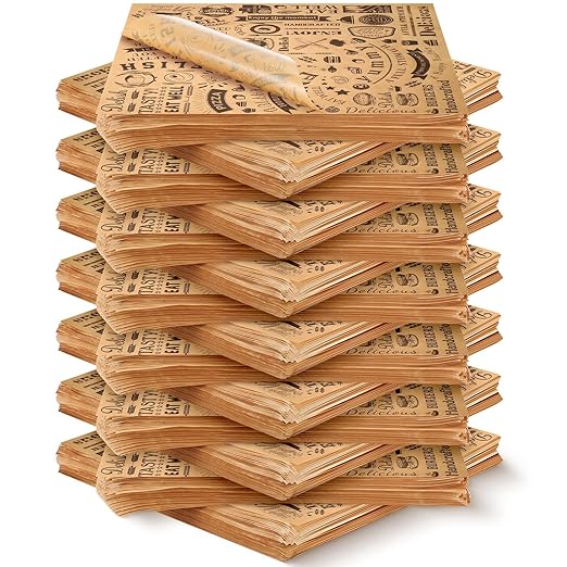 2400 Pcs 12 x 12 Inch Deli Wax Paper Sheets Grease Resistant Tray Basket Liners Newsprint Paper Water and Grease Proof Sandwich Wrapping Square Hot Dog Wrappers for Food Baking (Brown)