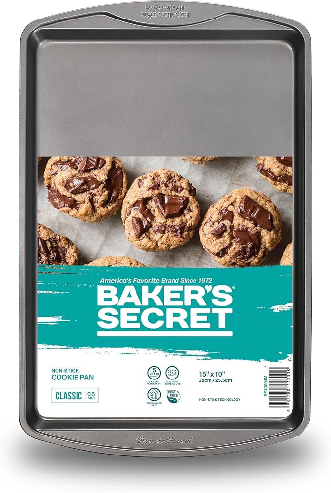 Baker's Secret Nonstick Cookie Sheet 15in baking area, Baking Tray for Oven Premium Food-Grade Coating, Non-stick Cookie Sheets, Baking Accessories - The Classic Collection (1x Medium 15" x 11")