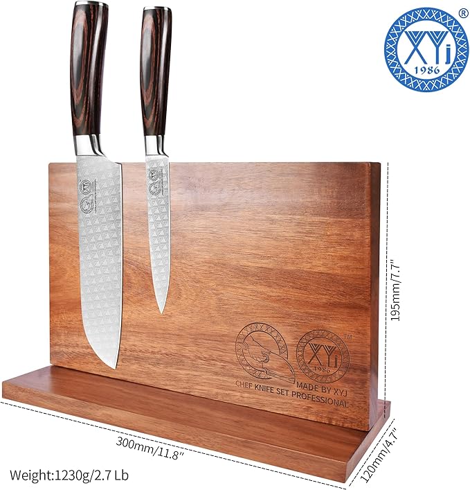 XYJ Magnetic Knife Block Holder Rack Acacia Wood Magnetic Stands with Strong Enhanced Magnets Multifunctional Knife Holder Kitchen Storage Organizer Tool Accessories