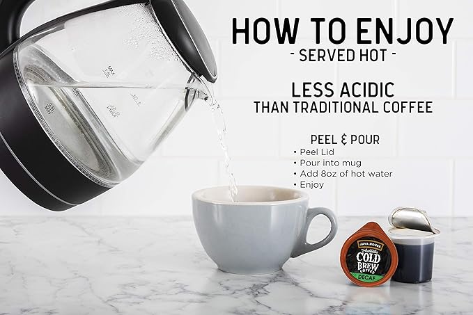 Java House Single-Serve Cold Brew Coffee Pods – Premium 100% Arabica Liquid Concentrate – Smooth & Bold Decaf Roast – 6 Pods – Ready Hot or Iced, Travel-Friendly, TSA Approved